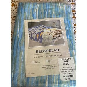 FSC Lighthouse Bedspread Queen Blue NWT Nautical Scenic Made in Spain 11017